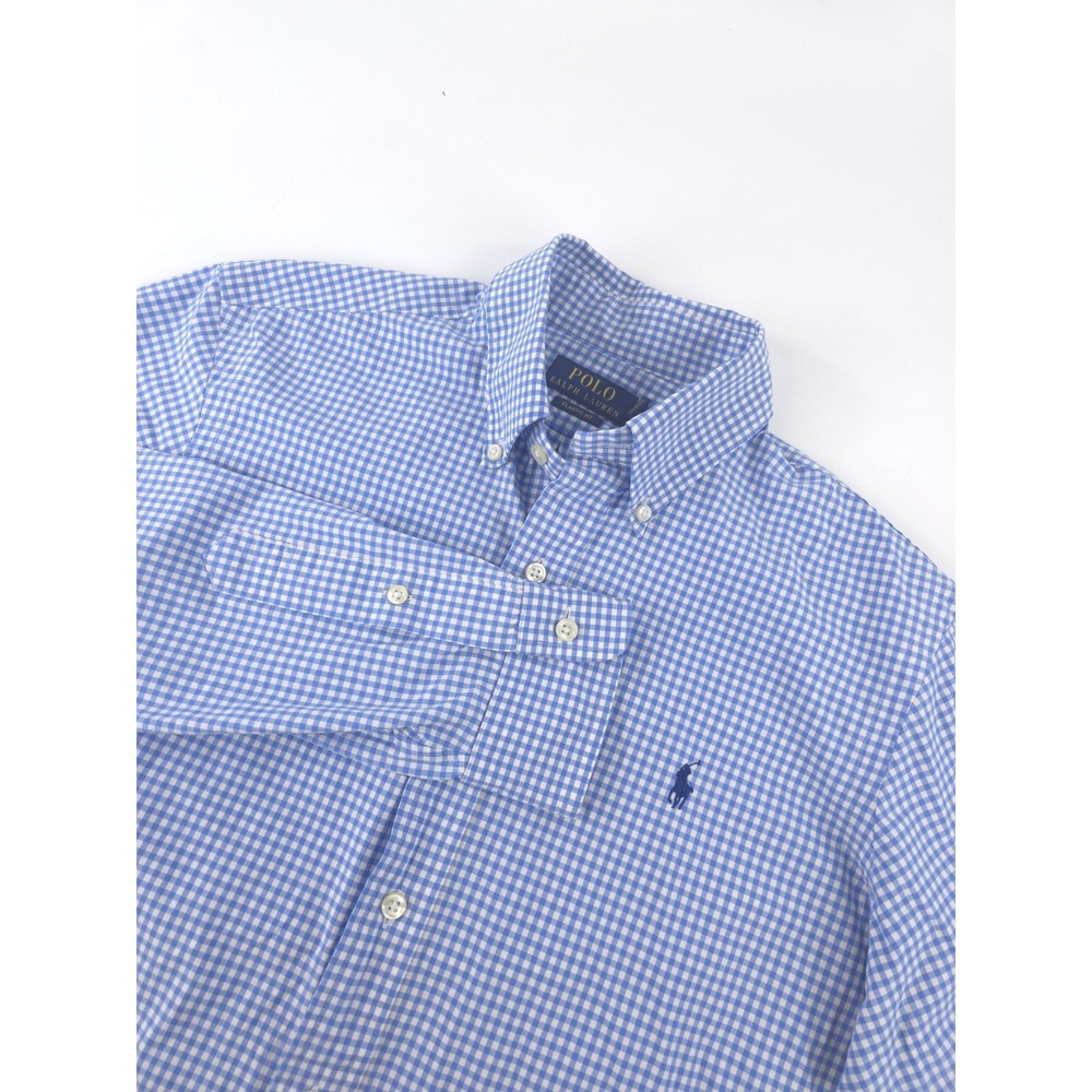 Polo Ralph Lauren Men's Classic Fit Gingham Stretch Poplin Shirt Blue/White Sz S